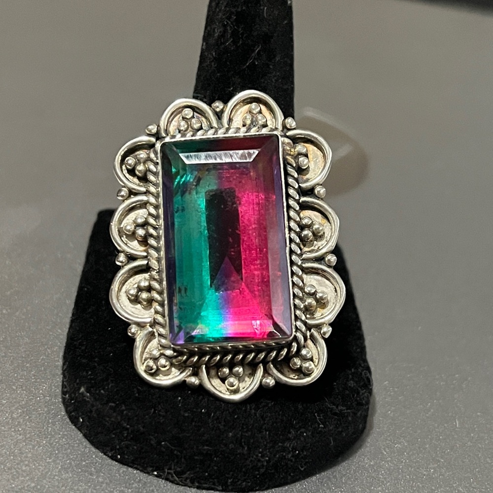 New Watermelon Tourmaline Gemstone Ring 925 Sterling silver 8